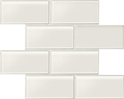3x6 Amity  Natural Solid-Color Glossy Smooth Glass Tile Glass White