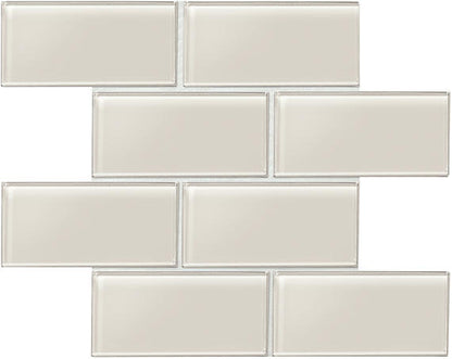 3x6 Amity  Natural Solid-Color Glossy Smooth Glass Tile Taupe Glass