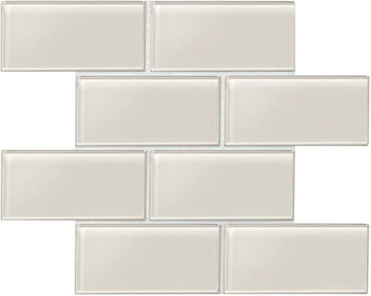 3x6 Amity  Natural Solid-Color Glossy Smooth Glass Tile Taupe Glass