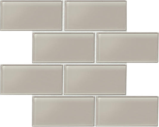 3x6 Amity  Natural Solid-Color Glossy Smooth Glass Tile Gray Glass
