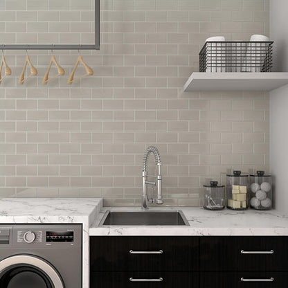 3x6 Amity  Natural Solid-Color Glossy Smooth Glass Tile Gray Glass