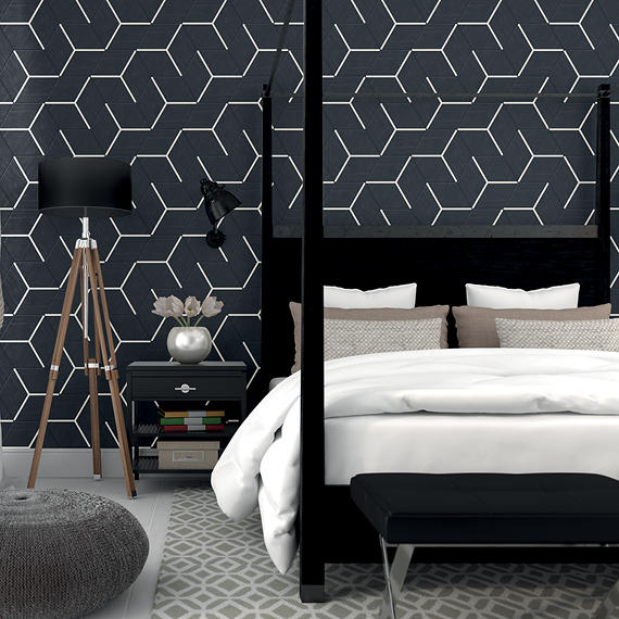 81/2x10 Bee Hive Medley Hexagon Rhombille Cube  Patterned Concrete-Look Matte Smooth Porcelain Tile Charcoal Black