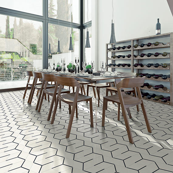81/2x10 Bee Hive Medley Hexagon Rhombille Cube  Patterned Concrete-Look Matte Smooth Porcelain Tile Soft White