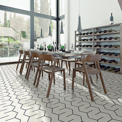 81/2x10 Bee Hive Medley Hexagon Rhombille Cube  Patterned Concrete-Look Matte Smooth Porcelain Tile Soft White