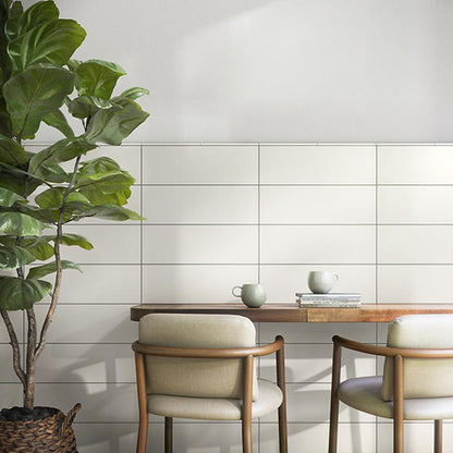 8x24 Visual Impressions Diamond Linear Natural Solid-Color Matte Smooth Ceramic Tile Soft White