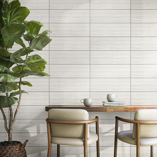 Soft White - 8x24 Visual Impressions 3D-Geometric Wave Solid-Color Matte Smooth Ceramic Tile