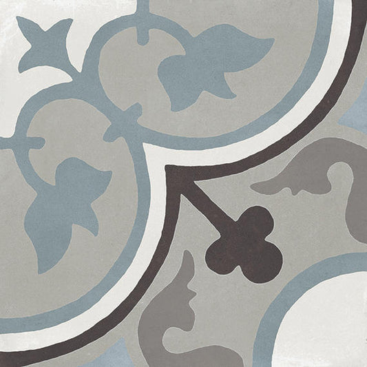 8x8 D_segni Color Scroll Vine  Patterned Solid-Color Matte Smooth Porcelain Tile Dusty Blue
