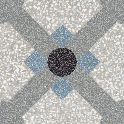 8x8 D_segni Terrazzo Lattice  Patterned Encaustic-Look Matte Smooth Porcelain Tile Blue Gray