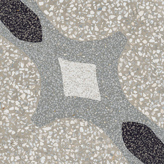 8x8 D_segni Terrazzo Abstract Pattern  Patterned Encaustic-Look Matte Smooth Porcelain Tile Gray Blend