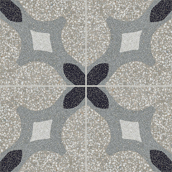 8x8 D_segni Terrazzo Abstract Pattern  Patterned Encaustic-Look Matte Smooth Porcelain Tile Gray Blend