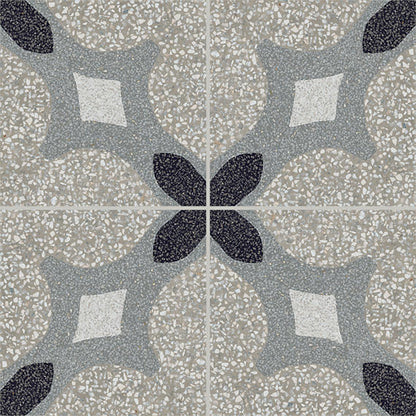 8x8 D_segni Terrazzo Abstract Pattern  Patterned Encaustic-Look Matte Smooth Porcelain Tile Gray Blend
