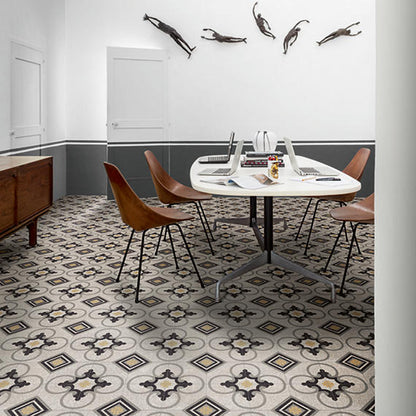 8x8 D_segni Terrazzo Scroll Vine  Patterned Encaustic-Look Matte Smooth Porcelain Tile Charcoal Gray