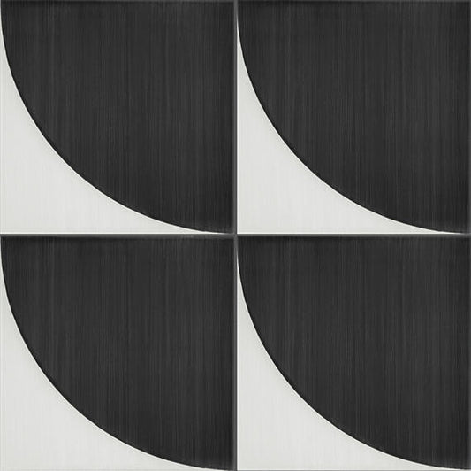 8x8 Scenario Wave-Line  Patterned Concrete-Look Matte Smooth Porcelain Tile Black White Blend