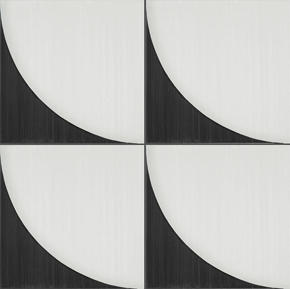 8x8 Scenario Wave-Line  Patterned Concrete-Look Matte Smooth Porcelain Tile Black White