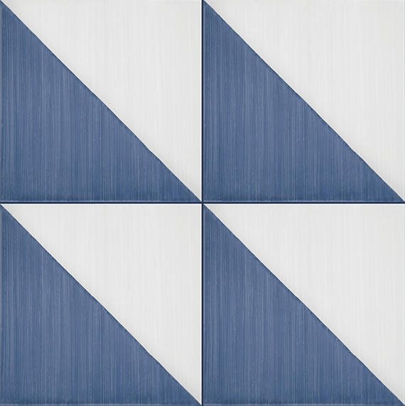 8x8 Scenario Diamond-Triangle  Patterned Concrete-Look Matte Smooth Porcelain Tile Blue White
