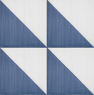 Blue White - 8x8 Scenario Diamond-Triangle Patterned Concrete-Look Matte Smooth Porcelain Tile