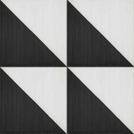 8x8 Scenario Diamond-Triangle  Patterned Concrete-Look Matte Smooth Porcelain Tile Black White