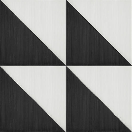 8x8 Scenario Diamond-Triangle  Patterned Concrete-Look Matte Smooth Porcelain Tile Black White