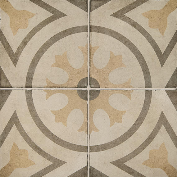 8x8 Quartetto Circle Medallion Patterned Concrete-Look Matte Natural Porcelain Tile Beige Taupe