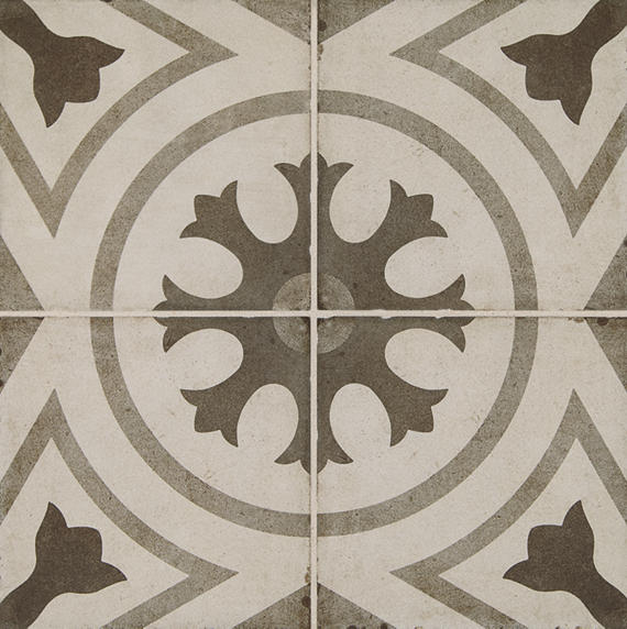 8x8 Quartetto Circle Medallion Patterned Concrete-Look Matte Natural Porcelain Tile Deep Taupe