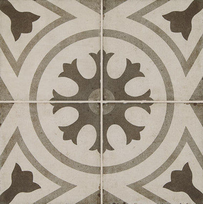 8x8 Quartetto Circle Medallion Patterned Concrete-Look Matte Natural Porcelain Tile Deep Taupe