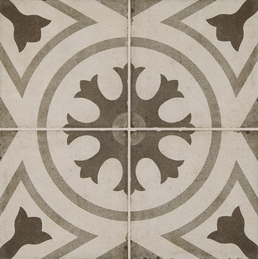 8x8 Quartetto Circle Medallion Patterned Concrete-Look Matte Natural Porcelain Tile Deep Taupe