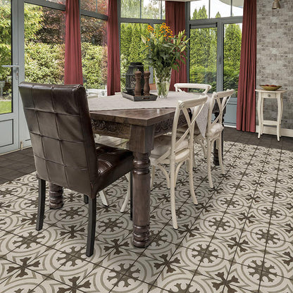 8x8 Quartetto Circle Medallion Patterned Concrete-Look Matte Natural Porcelain Tile Deep Taupe