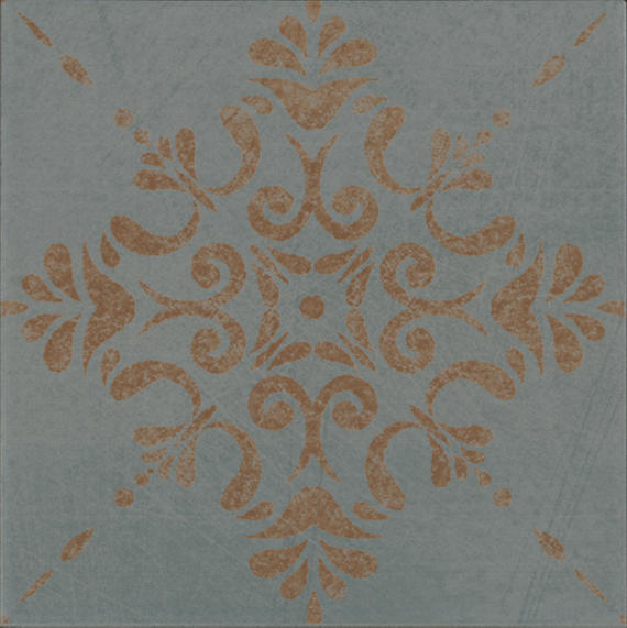 8x8 Moroccan Concrete Scroll Vine  Patterned Concrete-Look Matte Smooth Porcelain Tile Blue Gray