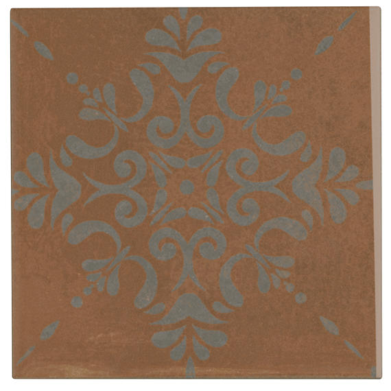 8x8 Moroccan Concrete Scroll Vine  Patterned Concrete-Look Matte Smooth Porcelain Tile Red Orange