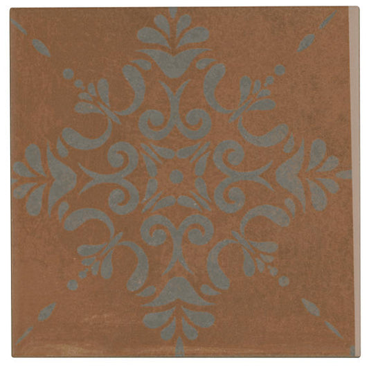 8x8 Moroccan Concrete Scroll Vine  Patterned Concrete-Look Matte Smooth Porcelain Tile Red Orange