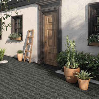 Dark Gray - 8x8 Moroccan Concrete Scroll Vine Patterned Concrete-Look Matte Smooth Porcelain Tile