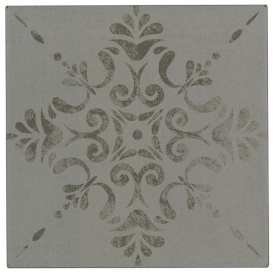 8x8 Moroccan Concrete Scroll Vine  Patterned Concrete-Look Matte Smooth Porcelain Tile Medium Gray