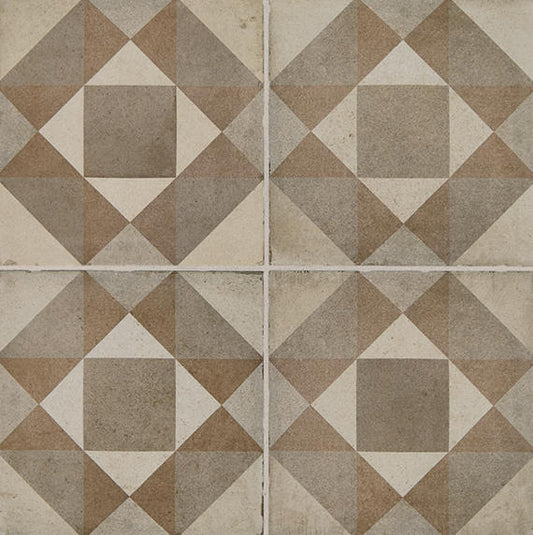 8x8 Quartetto Diamond-Triangle  Patterned Concrete-Look Matte Natural Porcelain Tile Brown Beige