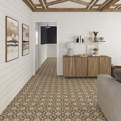 8x8 Quartetto Diamond-Triangle  Patterned Concrete-Look Matte Natural Porcelain Tile Brown Beige