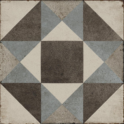 8x8 Quartetto Diamond-Triangle  Patterned Concrete-Look Matte Natural Porcelain Tile Taupe Blue