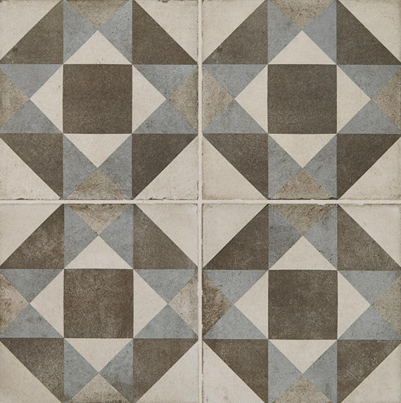 8x8 Quartetto Diamond-Triangle  Patterned Concrete-Look Matte Natural Porcelain Tile Taupe Blue