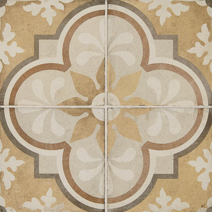 8x8 Quartetto Quatrefoil Petal Floral Patterned Concrete-Look Matte Natural Porcelain Tile Golden Beige