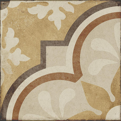 8x8 Quartetto Quatrefoil Petal Floral Patterned Concrete-Look Matte Natural Porcelain Tile Golden Beige