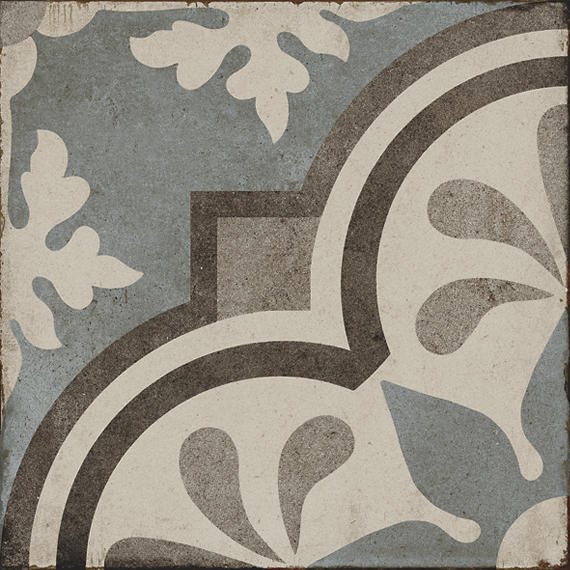 8x8 Quartetto Quatrefoil Petal Floral Patterned Concrete-Look Matte Natural Porcelain Tile Dusty Blue