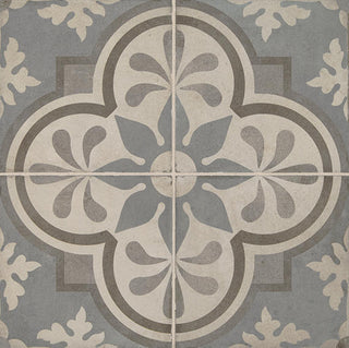 8x8 Quartetto Quatrefoil Petal Floral Patterned Concrete-Look Matte Natural Porcelain Tile