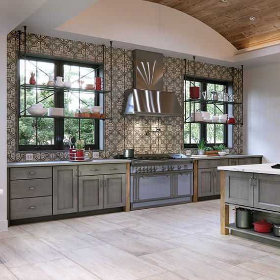 8x8 Quartetto Quatrefoil Petal Floral Patterned Concrete-Look Matte Natural Porcelain Tile Dusty Blue