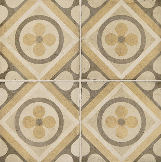 8x8 Quartetto Clover Diamond Patterned Concrete-Look Matte Natural Porcelain Tile Beige Brown