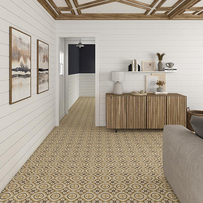 8x8 Quartetto Clover Diamond Patterned Concrete-Look Matte Natural Porcelain Tile Beige Brown