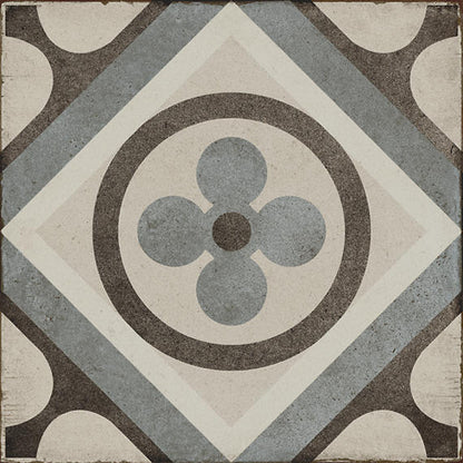 8x8 Quartetto Clover Diamond Patterned Concrete-Look Matte Natural Porcelain Tile Gray Brown