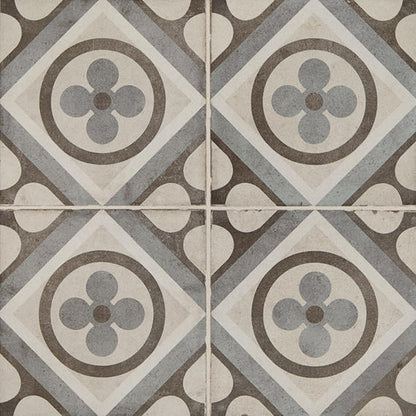 8x8 Quartetto Clover Diamond Patterned Concrete-Look Matte Natural Porcelain Tile Gray Brown