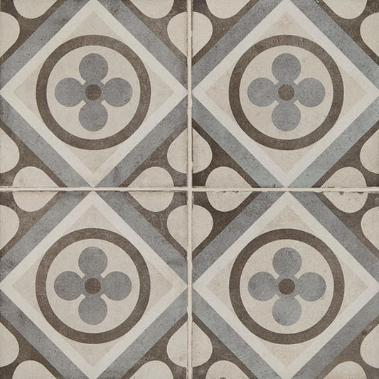 8x8 Quartetto Clover Diamond Patterned Concrete-Look Matte Natural Porcelain Tile Gray Brown