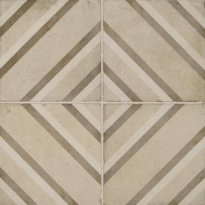 8x8 Quartetto Diagonal Rhombus Linear Patterned Concrete-Look Matte Natural Porcelain Tile Beige Gray