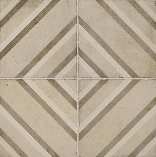 8x8 Quartetto Diagonal Rhombus Linear Patterned Concrete-Look Matte Natural Porcelain Tile Beige Gray