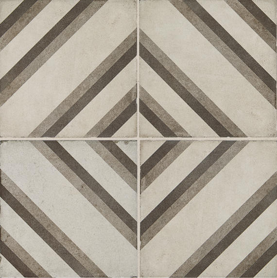 8x8 Quartetto Diagonal Rhombus Linear Patterned Concrete-Look Matte Natural Porcelain Tile Gray Ivory
