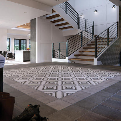 8x8 Quartetto Diagonal Rhombus Linear Patterned Concrete-Look Matte Natural Porcelain Tile Gray Ivory